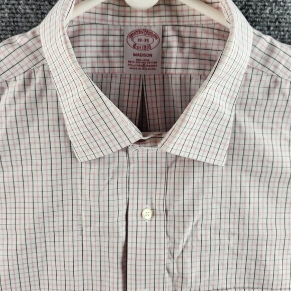 Brooks Brothers Madison 18 35 Pink Black White Plaid Cotton Spandex Button Up - Picture 1 of 16